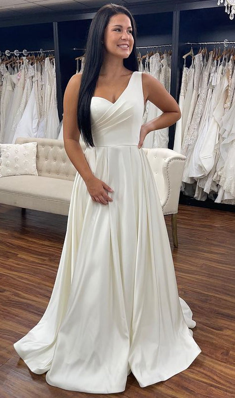 One Shoulder A-line Beach Wedding Dresses,Custom Made Bridal Dresses,PDW126