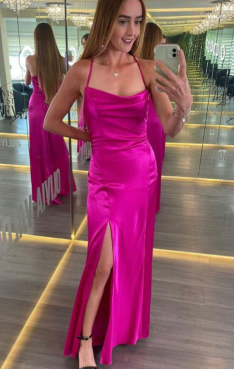 Simple A-line Long Prom Dresses with Slit,Formal Dress,BP414