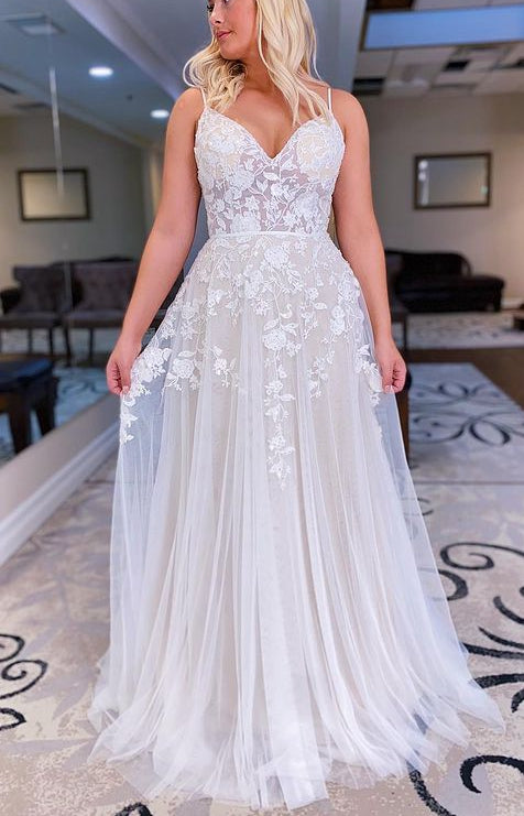V-neck A-line Lace/Tulle Beach Wedding Dress ,Fashion Custom made Bridal Dress PDW136