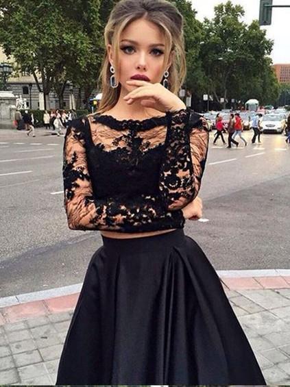 Two Pieces Long Prom Dress With Sleeves,Fashion Dance Dress,Sweet 16 Dress PDP0195