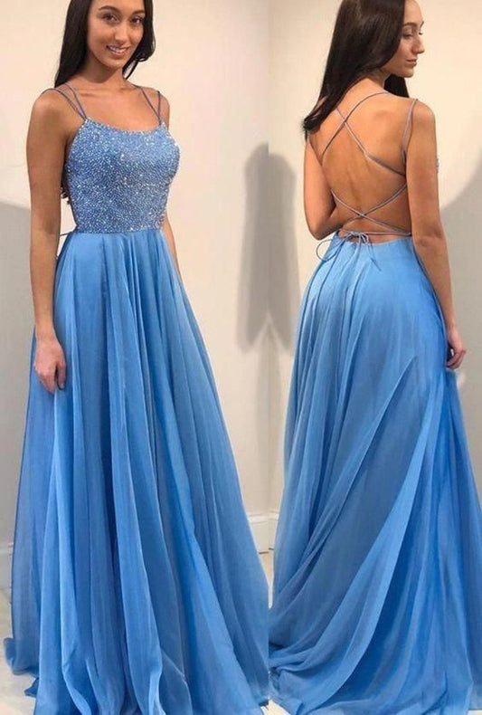 Lace-up back Long Prom Dress With Beading, Popular Evening Dress ,Fashion Winter Formal Dress PDP0026