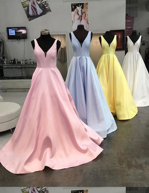 V-neck A-line Long Prom Dress, Popular Dance Dress ,Fashion Wedding Party Dress PDP0035