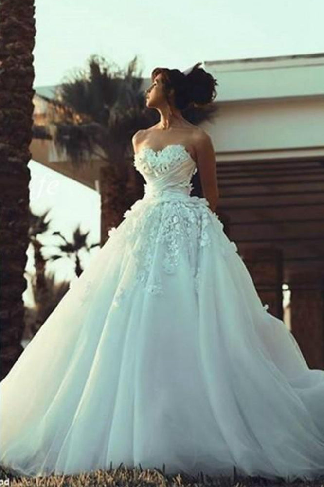 Sweetheart Tulle Ball Gown Wedding Dresses with Appliques and Beading,Fashion Custom made Bridal Dress,PDW097