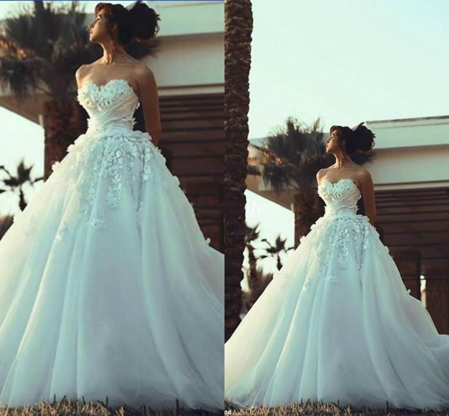 Sweetheart Tulle Ball Gown Wedding Dresses with Appliques and Beading,Fashion Custom made Bridal Dress,PDW097