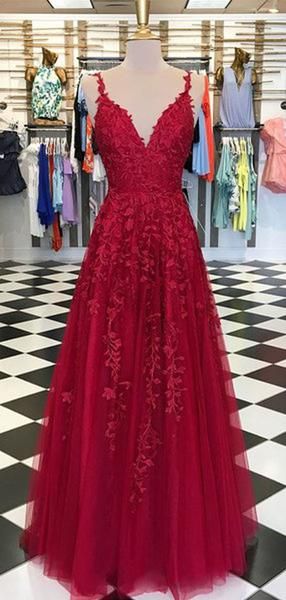 V-neck Long Prom Dress With Applique, Popular Tulle Eveing Dress ,Fashion Winter Formal Dress PDP0023
