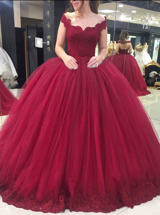 Off Shoulder Ball Gown Long Prom Dress with Applique,Fashion Dance Dress,Sweet 16 Quinceanera Dress PDP0264