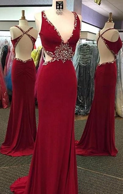 Open Back Mermaid Long Prom Dress With Beading,Fashion Winter Formal Dress PDP0153