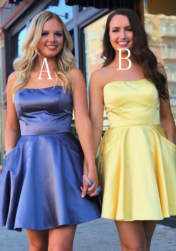 Strapless Simple Homecoming Dresses with Pocket,Short Prom Dresses,Dance Dress BP440