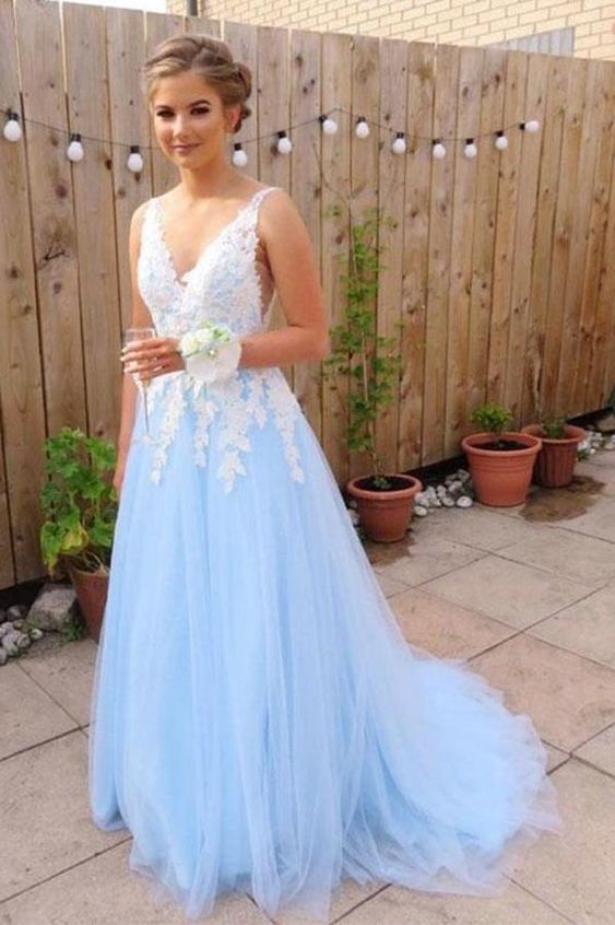 Open Back Long Prom Dress With Applique, Popular Tulle Evening Dress ,Fashion Winter Formal Dress PDP0011
