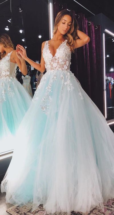 V-neck Long Prom Dress with Applique ,Fashion Dance Dress,Sweet 16 Quinceanera Dress PDP0281