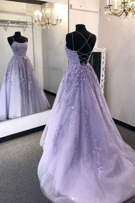 Spaghetti Straps Tulle Long Prom Dresses with Appliques and Beading,Formal Dresses,BP269