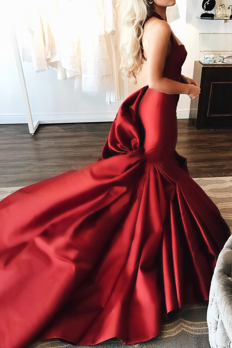 Mermaid Backless Sweetheart Long Red Wedding Dress,Fashion Custom made Bridal Dress,PDW107