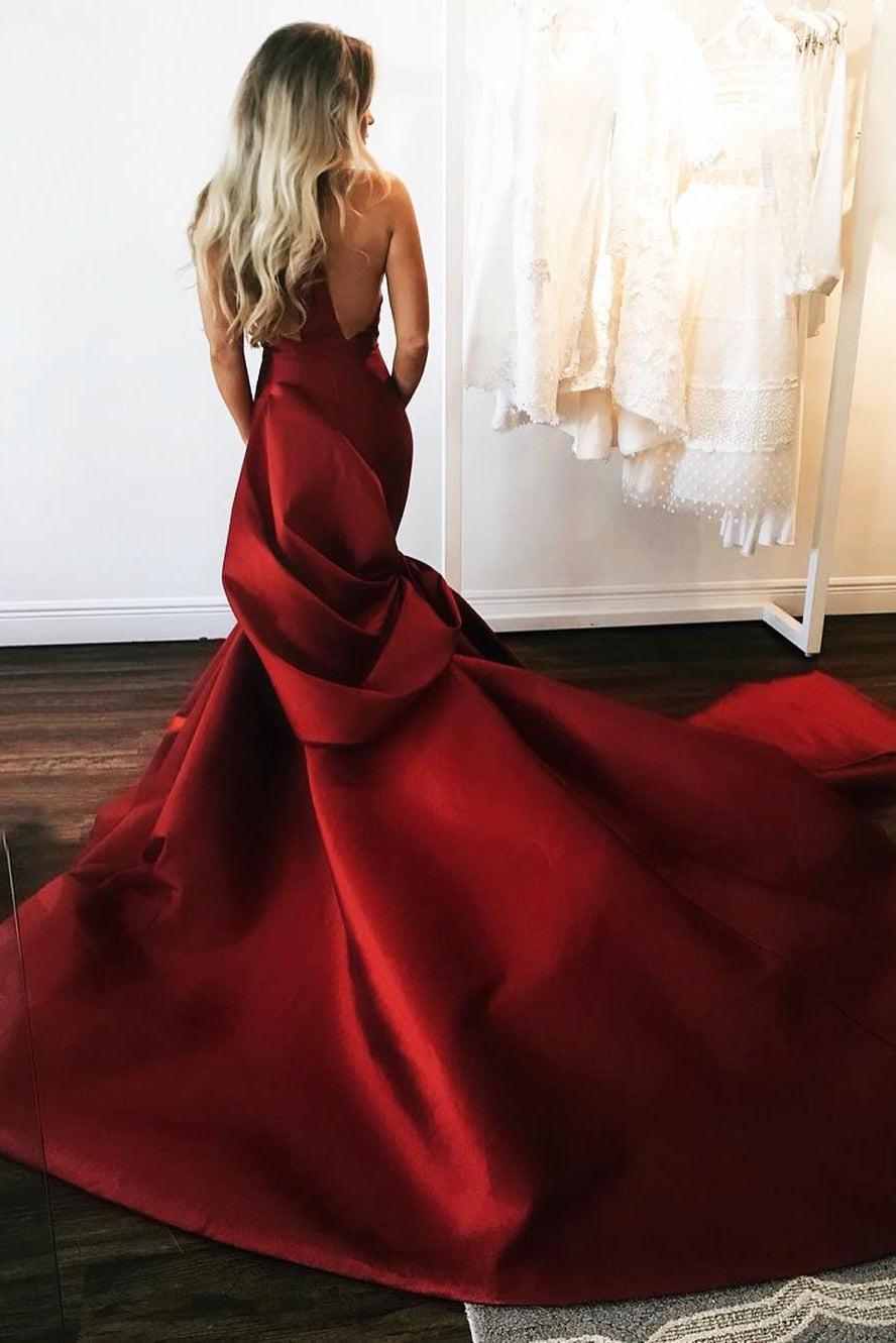 Mermaid Backless Sweetheart Long Red Wedding Dress,Fashion Custom made Bridal Dress,PDW107
