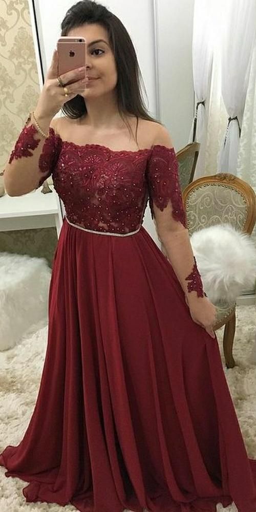 Off Shoulder Long Prom Dress with Applique and Beading Fashion School Dance Dress  PDP0373