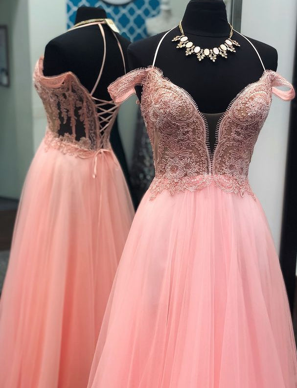 Tulle Long Prom Dresses with Appliques,Evening Dresses,Winter Formal Dresses,BP614