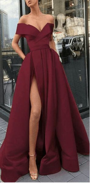 Off Shoulder Sexy Long Prom Dress With Slit, Popular Evening Dress ,Fashion Winter Formal Dress PDP0009