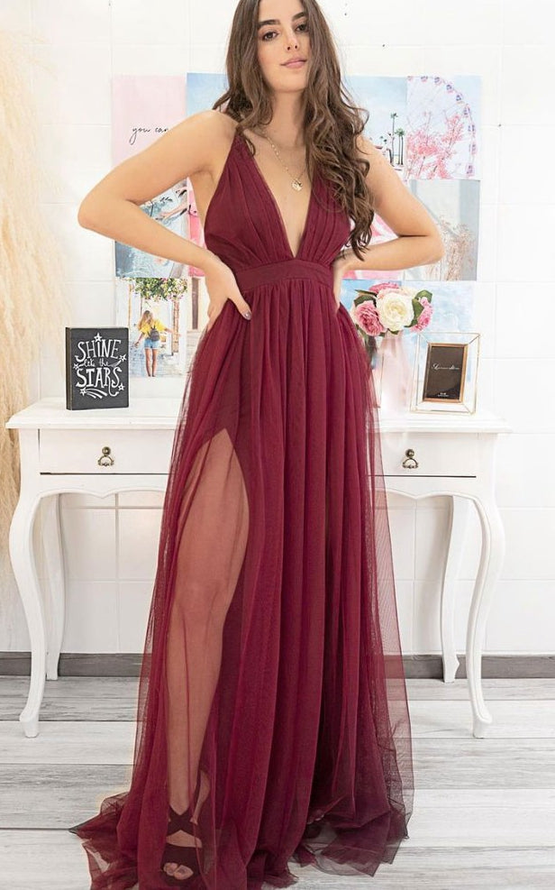 Sexy Simple Long Prom Dresses with Slit,Evening Dresses,Winter Formal Dresses,BP641