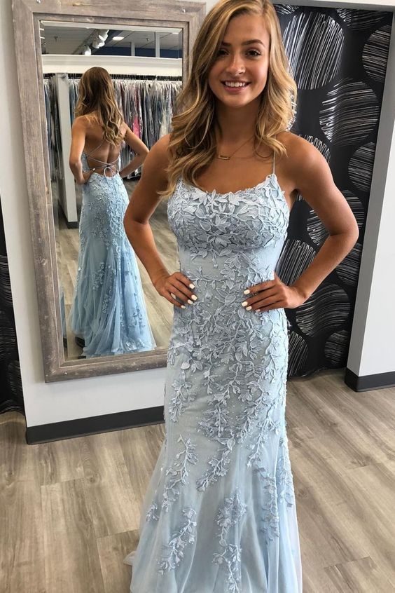 Mermaid Tulle Long Prom Dresses with Applique and Beading PDP0463