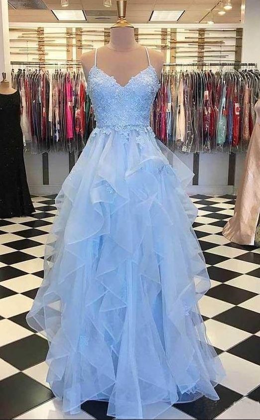 V-neck Long Prom Dress With Applique, Popular Tulle Eveing Dress ,Fashion Winter Formal Dress PDP0012