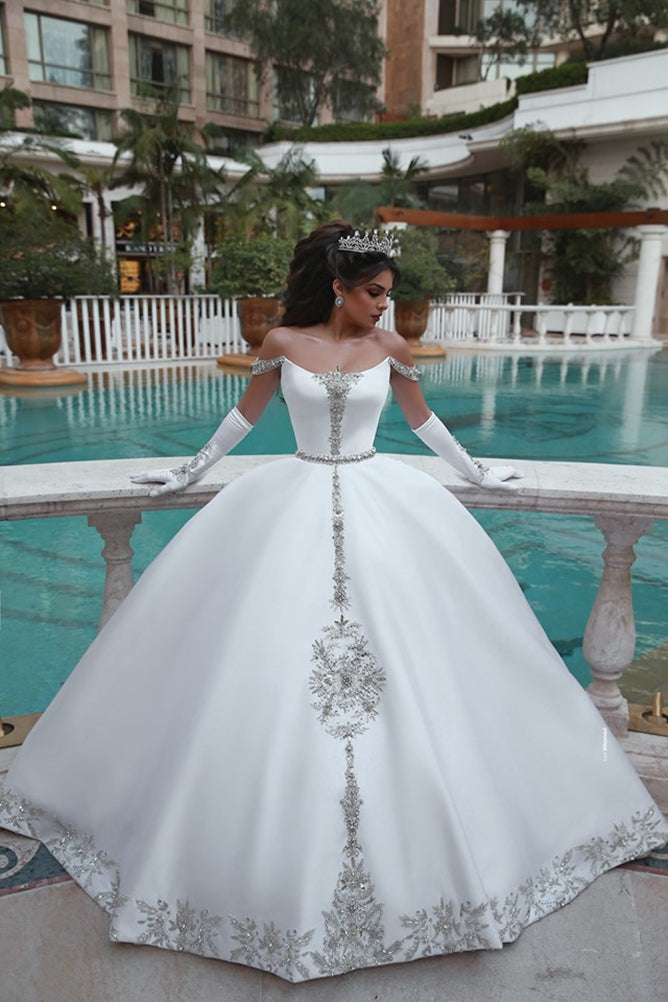Off Shoulder Ball Gown Wedding Dresses with Appliques and Beading,Fashion Custom made Bridal Dress,PDW092