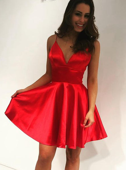 V-neck Red Simple Homecoming Dresses,Short Prom Dresses,Dance Dress BP371