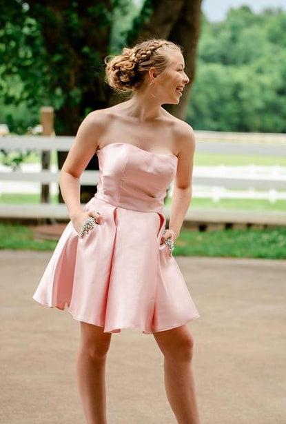 Strapless Pink Homecoming Dresses,Short Prom Dresses,Dance Dress BP376