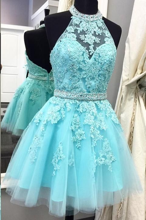 Halter Neck Homecoming Dress With Applique and Beading, Popular Short Prom Dress ,Fashion Dancel Dress PDH0012