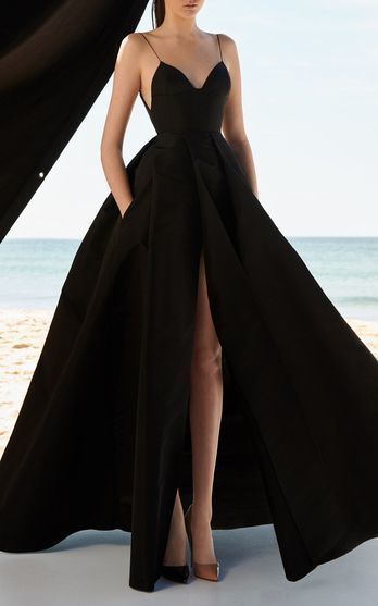 Black Sexy Long Prom Dress With Slit, Popular A-line Evening Dress ,Fashion Winter Formal Dress PDP0010