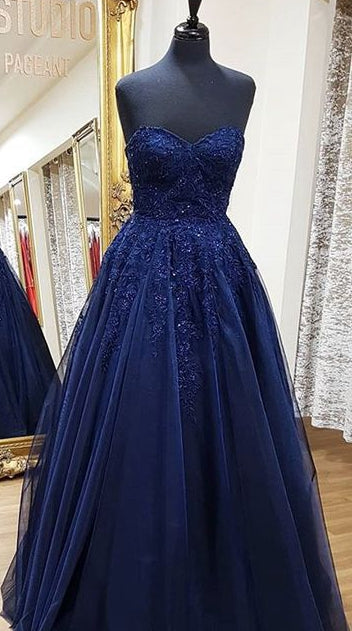 Strapless Sweetheart Long Prom Dress With Applique and Beading,Fashion Winter Formal Dress PDP0154
