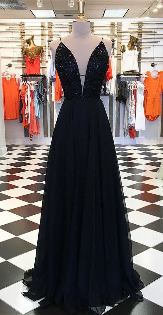 Black Prom Dress with Beading Long Prom Dresses 8th Graduation Dress Formal Dress PDP0593