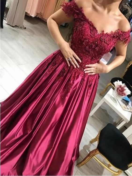 Off Shoulder Long Prom Dress with Applique and Beading,Fashion Dance Dress,Sweet 16 Dress PDP0223