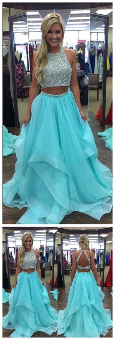 Two Pieces Long Prom Dress with Beading, Popular Sweet 16 Dress ,Fashion Wedding Party Dress PDP0091