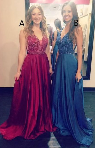 A-line Long Prom Dress with Beading,Fashion School Dance Dress PDP0136