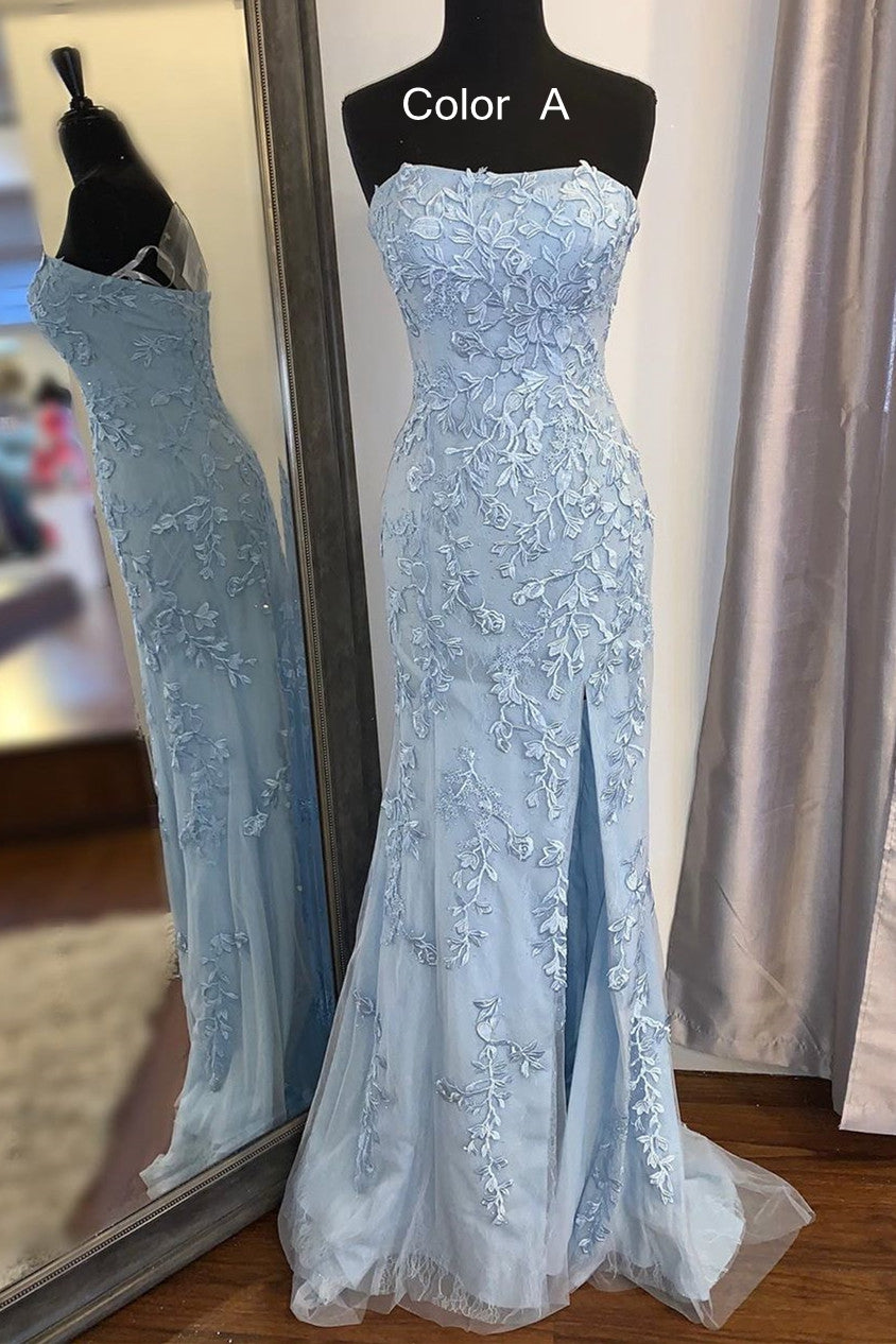 Mermaid Long Prom Dresses with Appliques and Beading Fashion Formal Dress With Slit BP003
