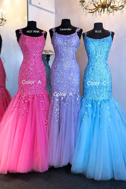Mermaid Lace up Back Long Prom Dresses with Appliques and Beading Fashion Formal Dress BP007