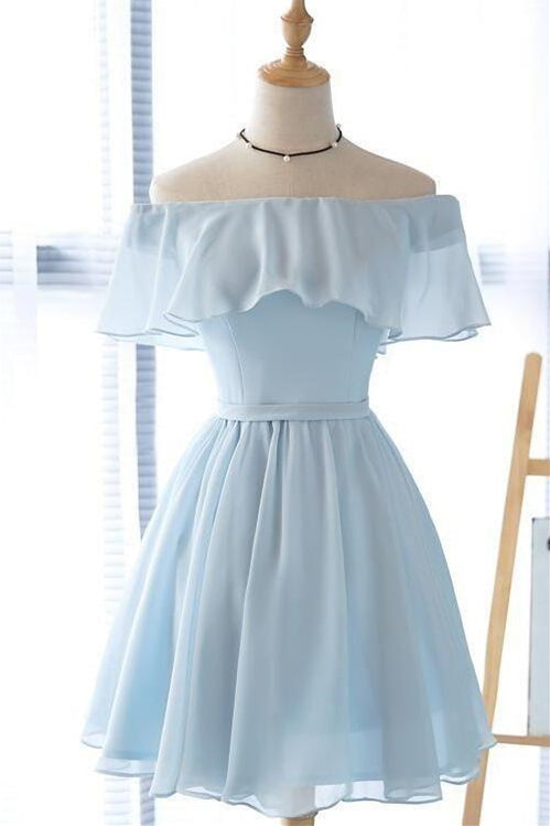 Cute Off Shoulder Light Blue Short Prom Dress,Homecoming Dresses,BP231