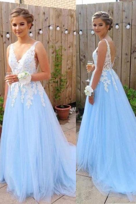 Open Back Long Prom Dress With Applique, Popular Tulle Evening Dress ,Fashion Winter Formal Dress PDP0011
