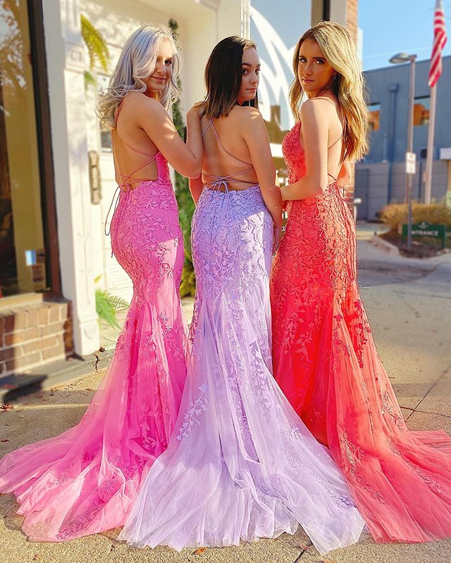 Mermaid Long Prom Dresses with Appliques and Beading Fashion Formal Dress Lace up Back BP002