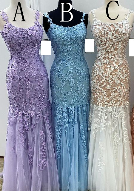 Mermaid Lace/Tulle Long Prom Dresses with Appliques and Beading,Evening Dresses,Winter Formal Dresses,BP598