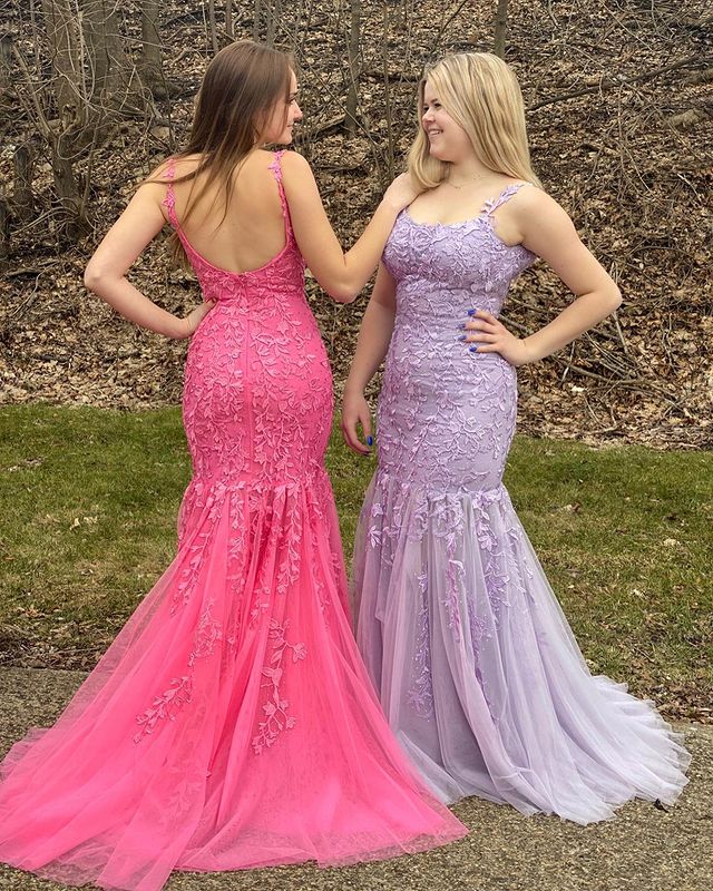Open Back Lace/Tulle Long Prom Dresses with Appliques and Beading,Evening Dresses,Winter Formal Dresses,BP621