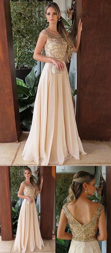 V Back A-line Long Prom Dress with Beading,Fashion Dance Dress,Sweet 16 Dress PDP0231
