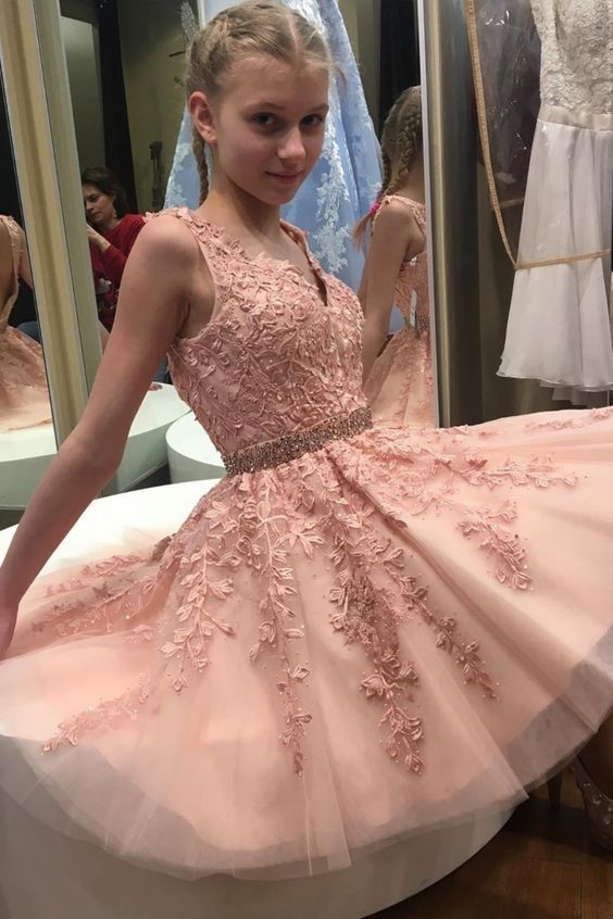 Tulle Short Prom Dresses with Appliques and Beading,Homecoming Dresses,BP291