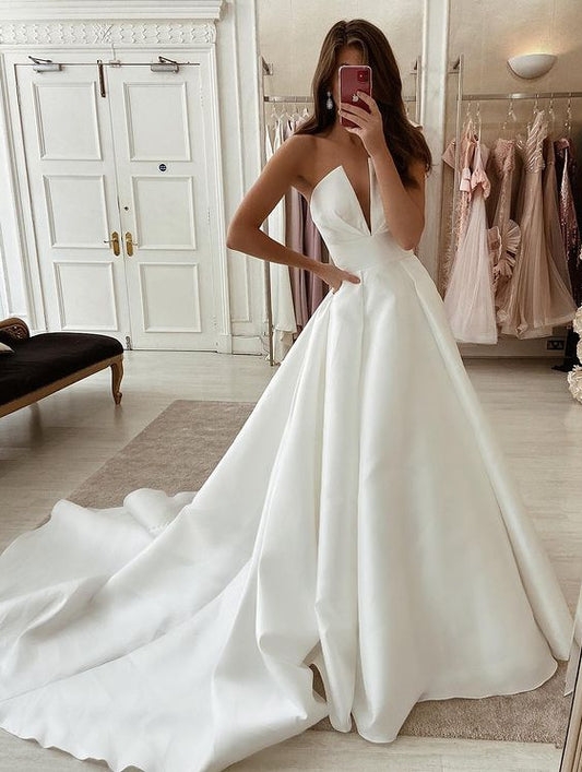 Strapless A-line Fashion Wedding Dresses,Custom Made Bridal Dresses,PDW116