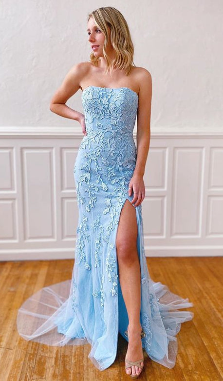 Mermaid Long Prom Dresses with Appliques and Beading Fashion Formal Dress With Slit BP003