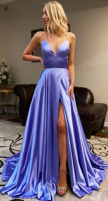 V-neck Prom Dresses with Lace up Back , Long Prom Dress ,Fashion Schoo ...