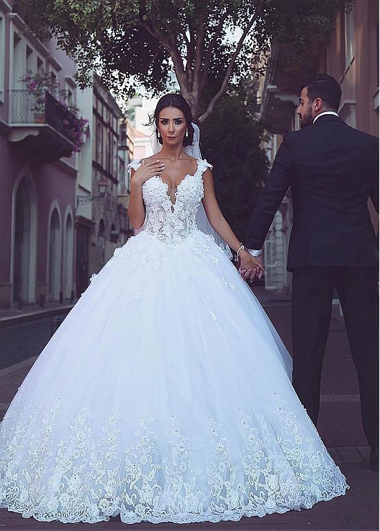 Tulle Ball Gown Wedding Dresses with Appliques and Beading,Fashion Custom made Bridal Dress,PDW098