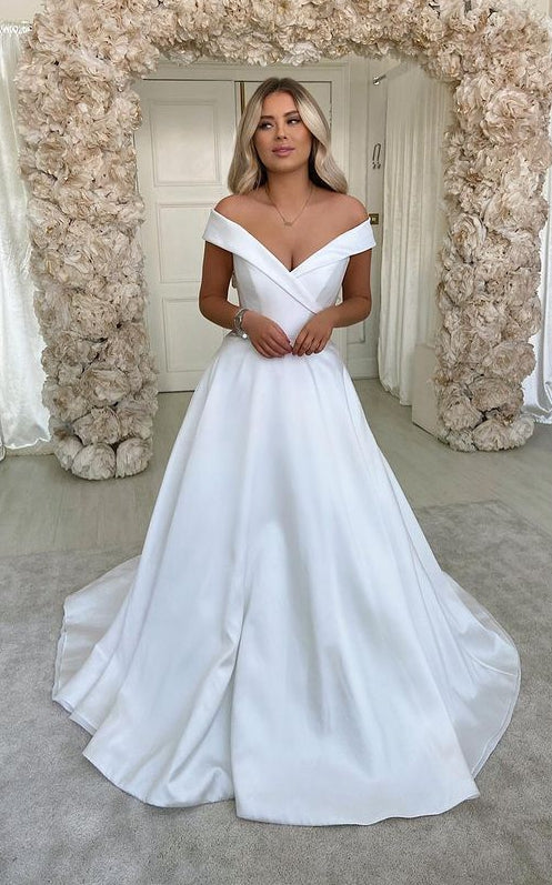 Off Shoulder A-line Fashion Wedding Dresses,Custom Made Bridal Dresses,PDW117