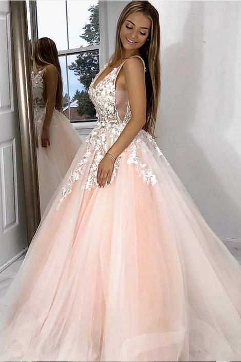 V-neck Long Prom Dress with Applique ,Fashion Evening Gown Dress PDP0173