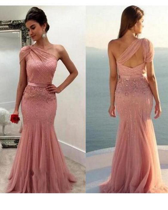 One Shoulder Mermaid Long Prom Dress with Beading,Fashion Dance Dress,Sweet 16 Dress PDP0243