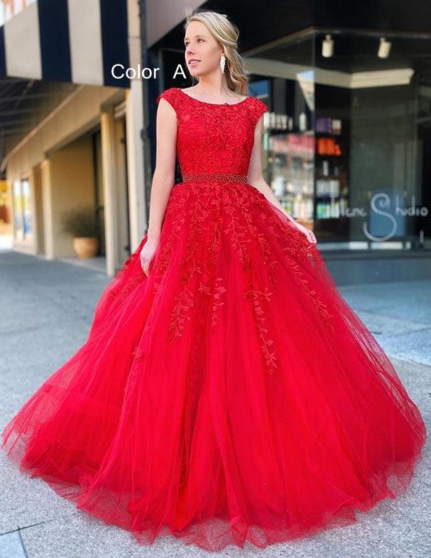 Ball Gown Long Prom Dresses with Appliques and Beading Fashion Formal Dress BP005